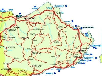 Landkarte Korfu | Gebiet Oros - Korfu Nordost